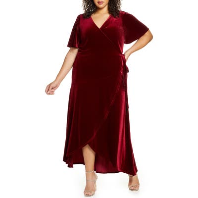 Plus Size Leith Velour Maxi Wrap Dress, Red