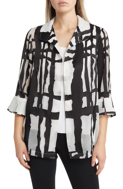 Ming Wang Abstract Stripe Sheer Open Front Jacket in White/Black
