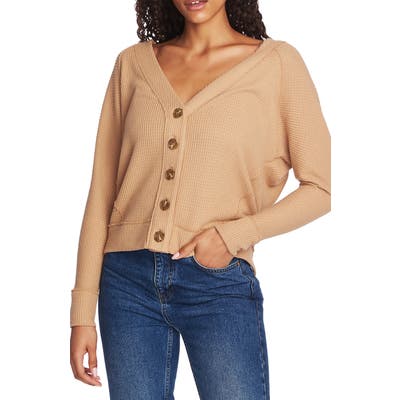 1.state Button Front Crop Cardigan, Brown