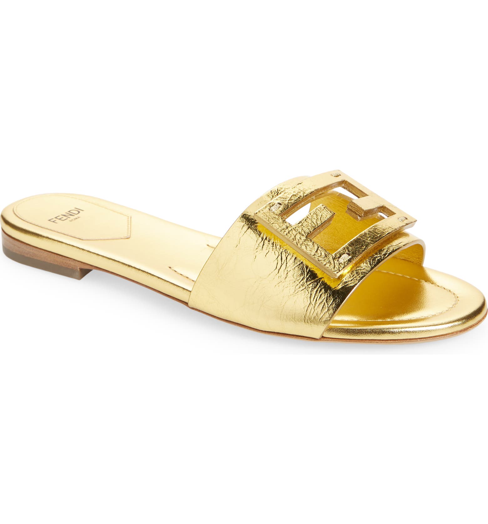 Gold Fendi Baguette flat sandals