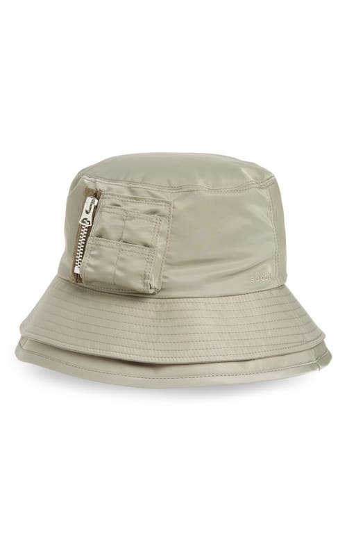 Double Brim Nylon Pocket Bucket Hat in L/Khaki