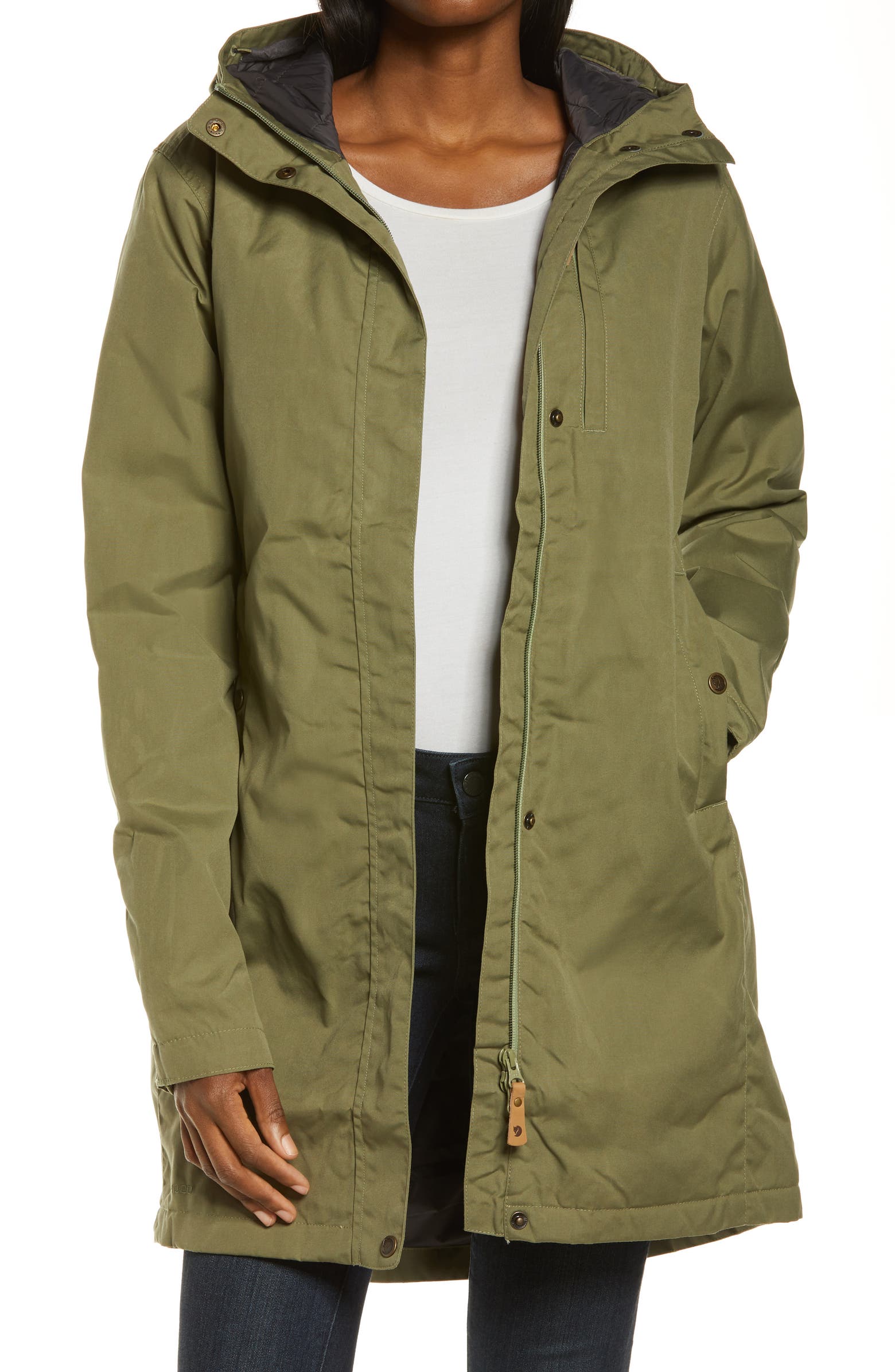 Long army green coat from Fjallraven