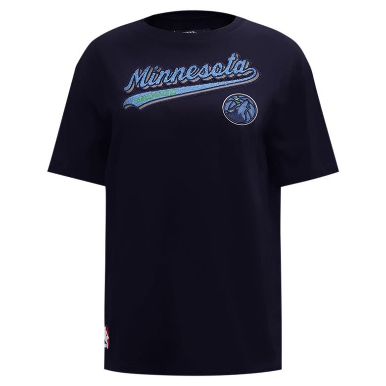 Pro Standard Navy Minnesota Timberwolves Script Boyfriend T-shirt In Navy