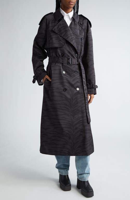 Stella Mccartney Tiger Print Nylon Trench Coat In 1000 - Black