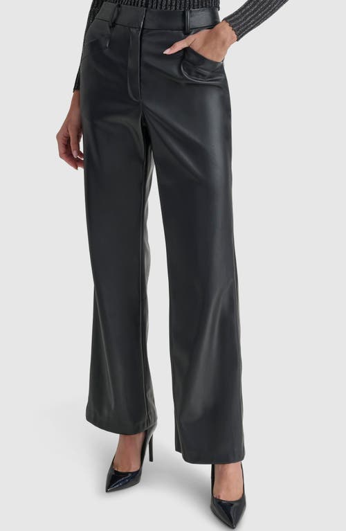 Shop Dkny Seam Detail Wide Leg Faux Leather Pants In Black