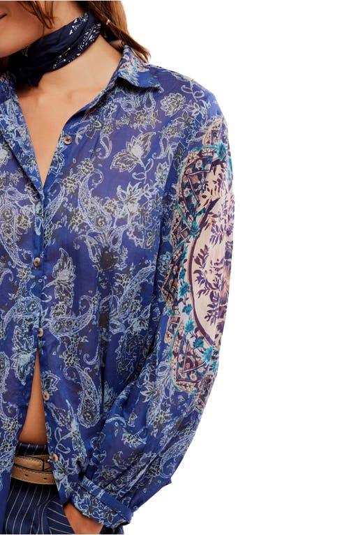 Shop Free People Rosebud Paisley Print Cotton Button-up Shirt In Blue Combo