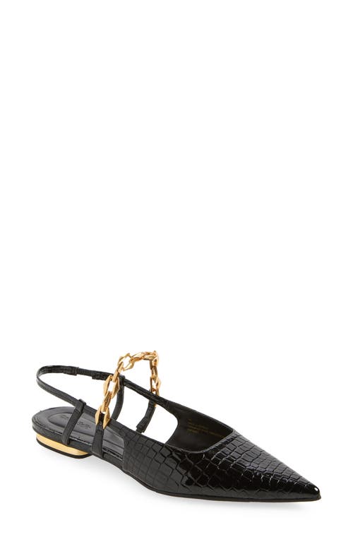 Shop Open Edit Olympia Snakeskin Embossed Slingback Flat In Black Croco