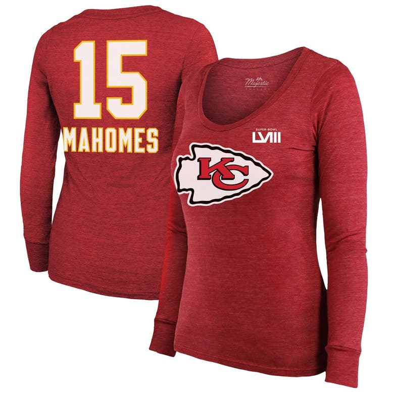 Shop Majestic Threads Patrick Mahomes Red Kansas City Chiefs Super Bowl Lviii Scoop Name & Number Tri-ble