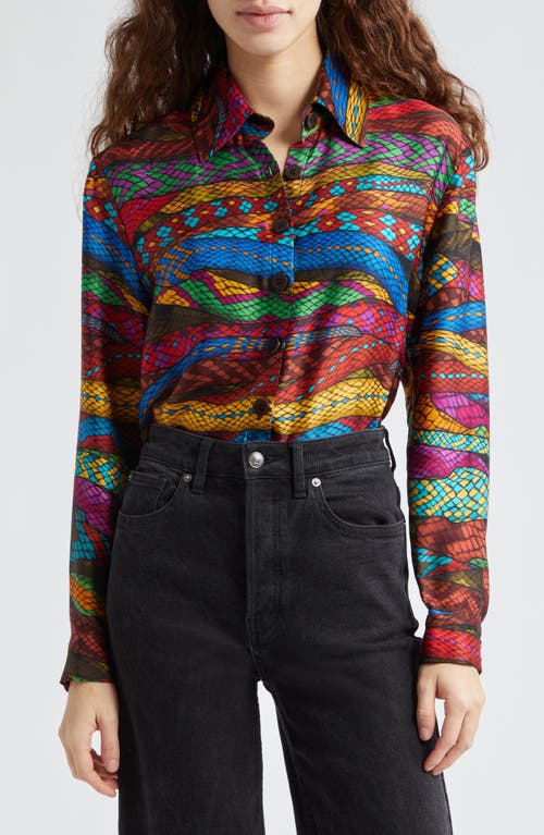FARM Rio Mirage Snake Print Button-Up Shirt Multicolor at Nordstrom,