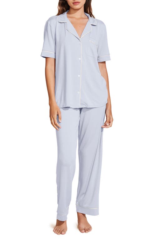 Shop Eberjey Gisele Short Sleeve Jersey Knit Pajamas In Ice Blue/ivory