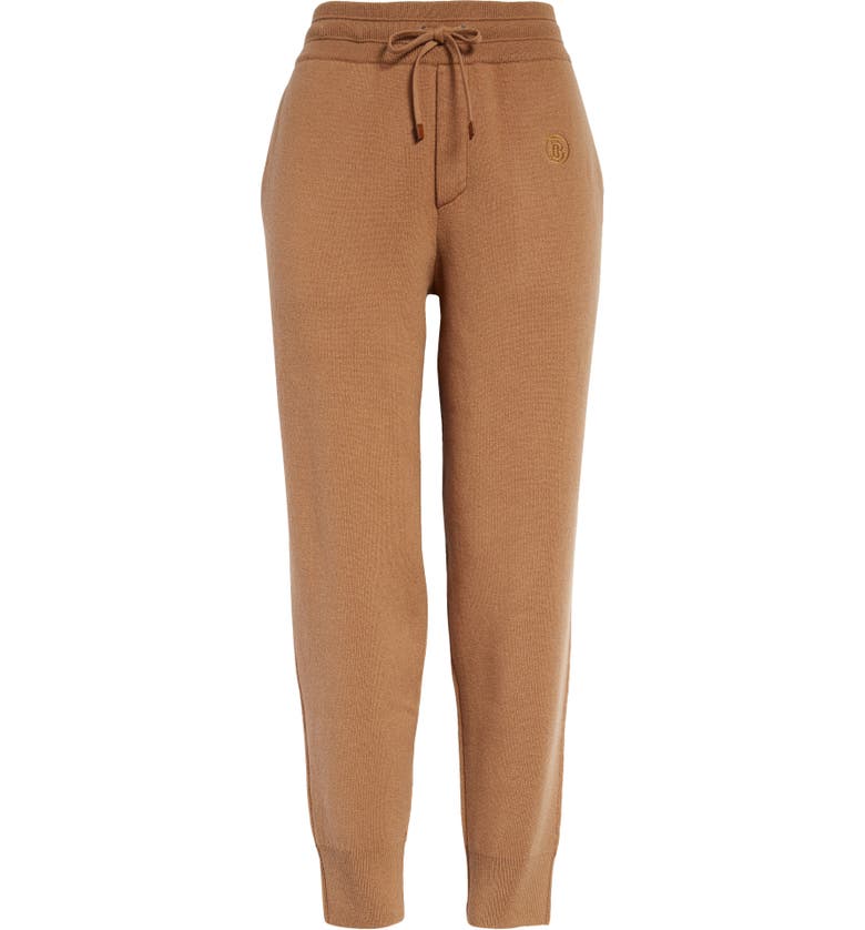 Burberry TB Monogram Embroidered Cashmere Blend Crop Joggers_CAMEL