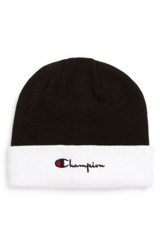 Champion Logo Cuff Beanie Black/ White ModeSens