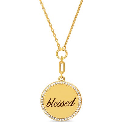 Lesa Michele Blessed Pave Disc Pendant Necklace