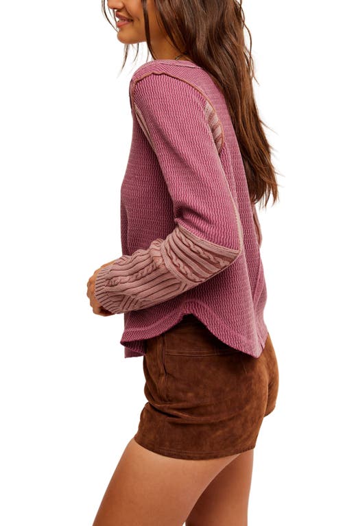 Shop Free People Cable Stitch Sleeve Sweater In Vineyard Grape Combo