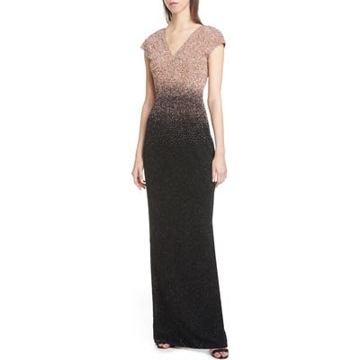 Pamella Roland Degrade Sequin Column Gown, Metallic