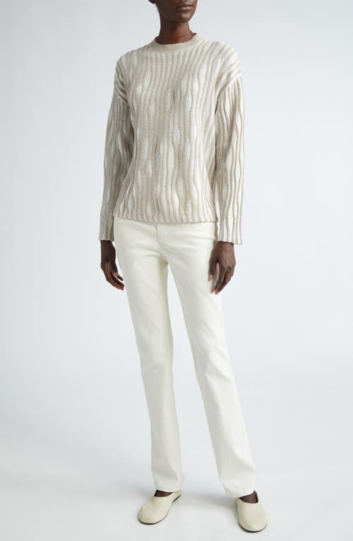 Shop Lafayette 148 New York Texture Stripe Crewneck Sweater In Cloud Multi