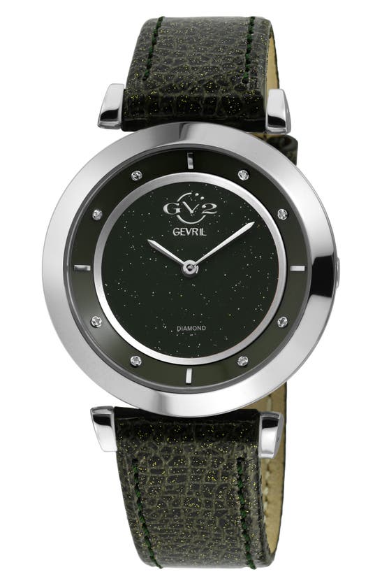 Gv2 Lombardy Diamond Dial Leather Strap Watch, 36mm In Green