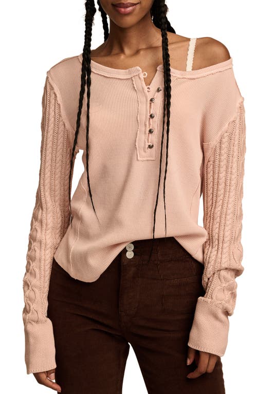 Shop Lucky Brand Textured Sleeve Mixed Media Henley In Rose Smoke