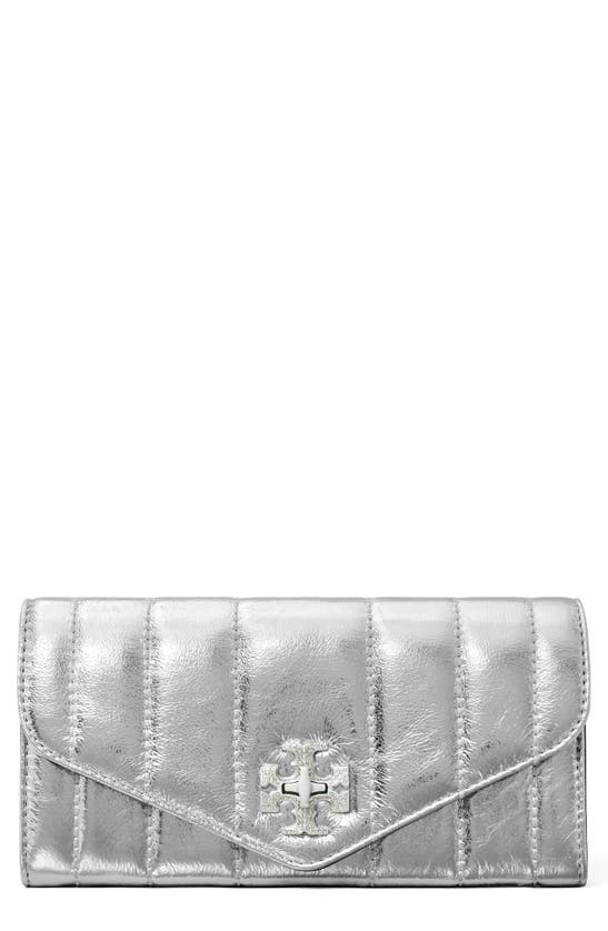 Tory Burch Kira Envelope Metallic Lambskin Wallet In Silver | ModeSens