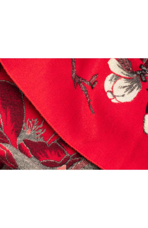 Saachi Floral Reversible Scarf In Red/grey/white