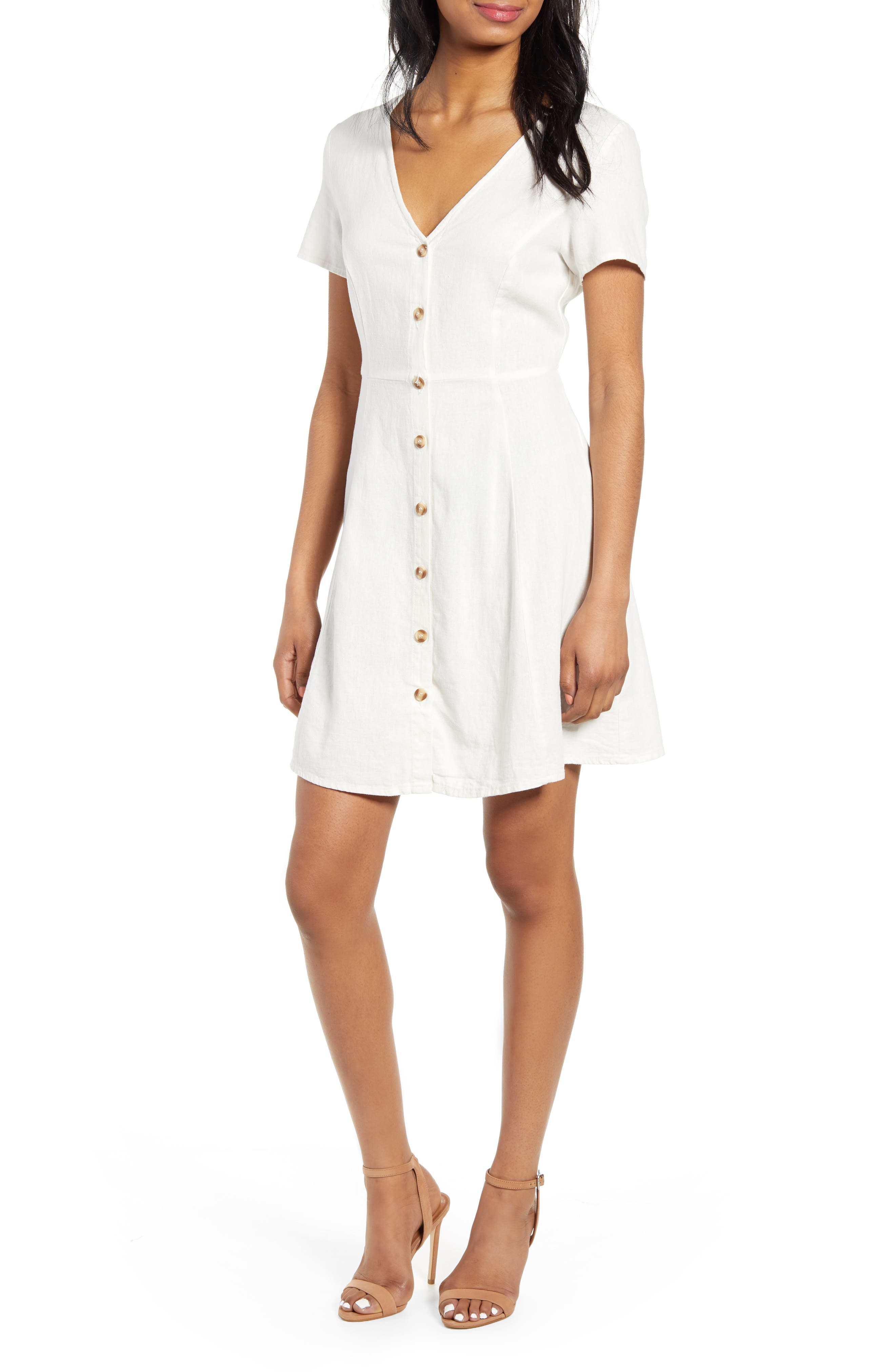 Vero Moda Anna Button Through Fit & Flare Dress, White
