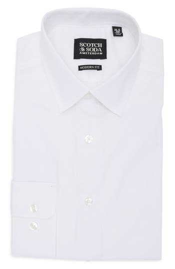 Scotch & Soda Modern Fit Stretch Cotton Dress Shirt In White