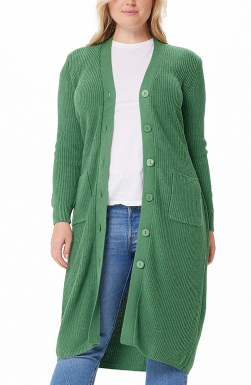 Belted Longline Rib Cotton & Cashmere Cardigan in Golf Green