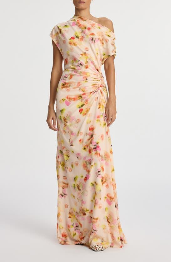 Shop A.l.c Poppy One-shoulder Stretch Silk Gown In Balm