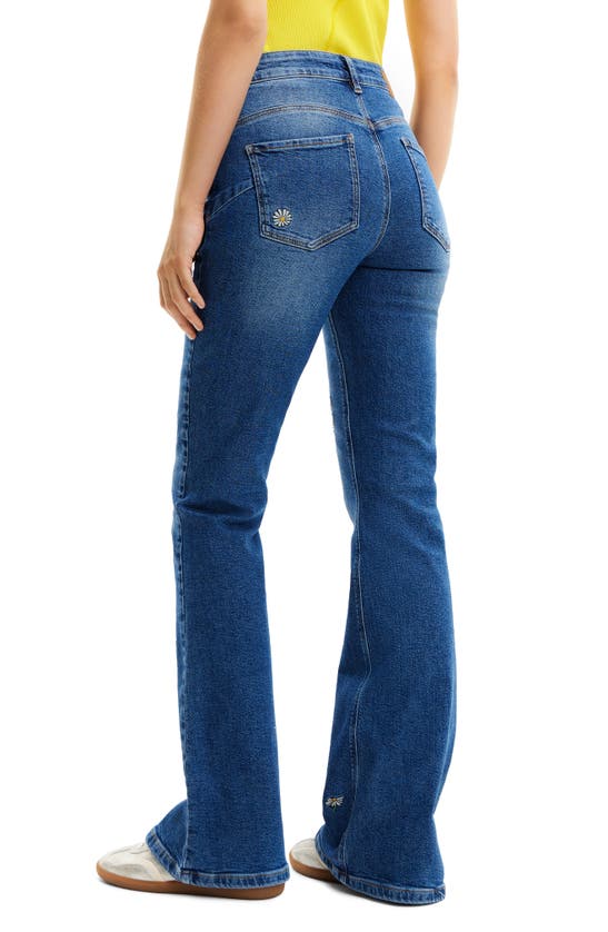 Shop Desigual Daisie Embroidered Flare Jeans In Blue