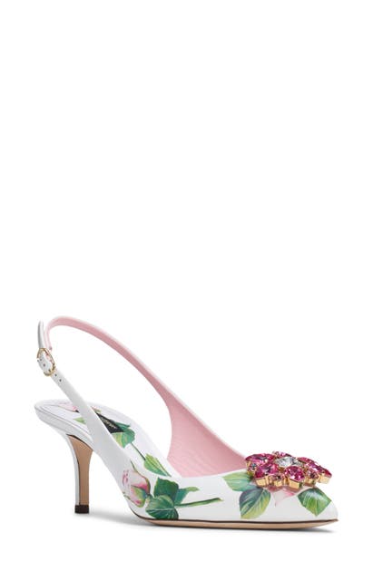 DOLCE & GABBANA ROSE EMBELLISHED POINTED TOE SLINGBACK PUMP,CG0183AJ730