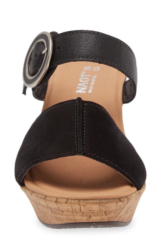Naot Breezy Platform Wedge In Black Nubuck/ Black Leather