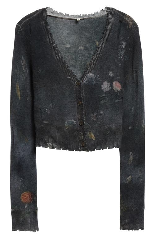 Shop R13 Floral Distressed Cashmere Baby Cardigan In Black Floral