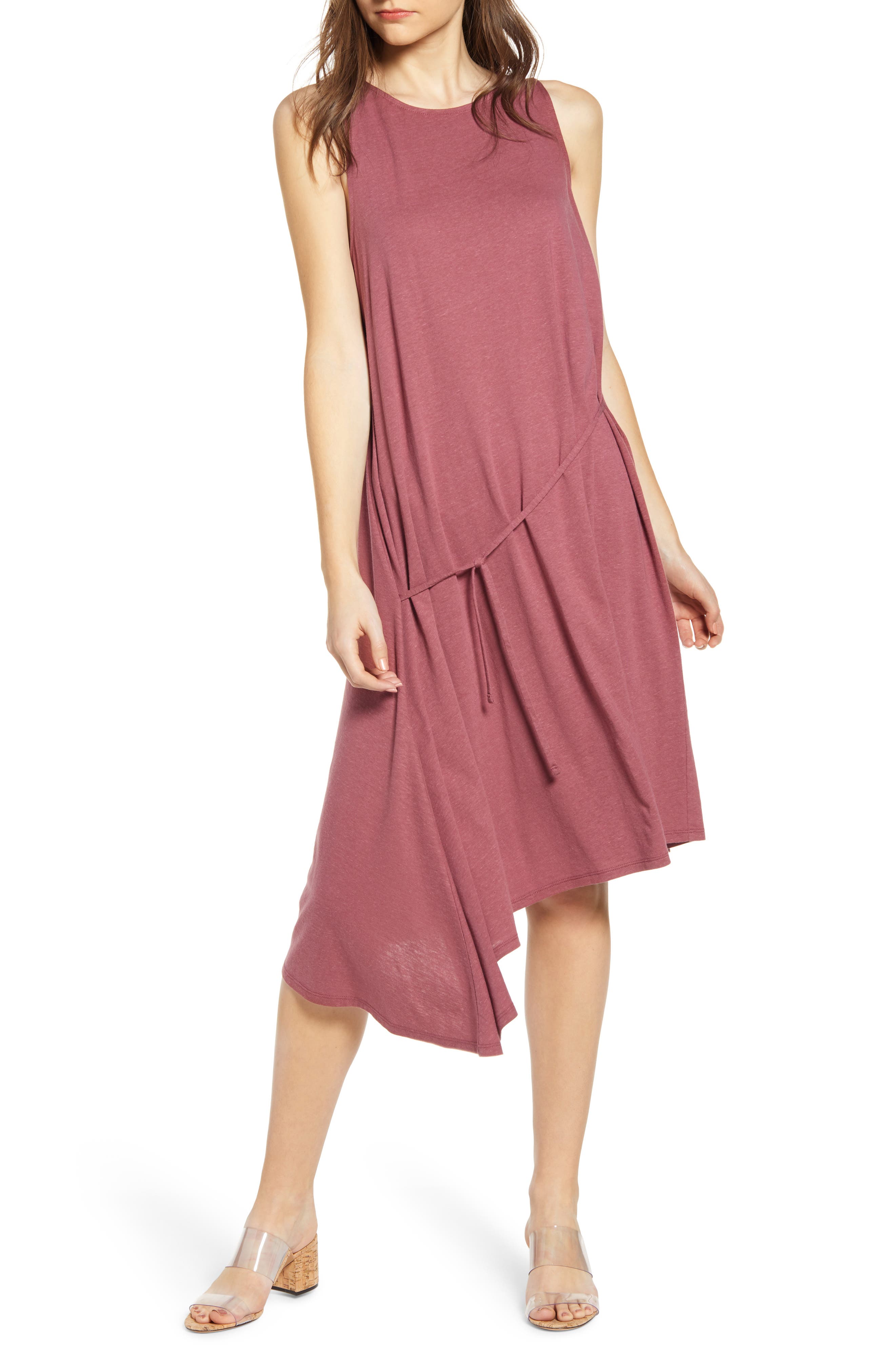 Chelsea28 Asymmetrical Tank Dress, Burgundy