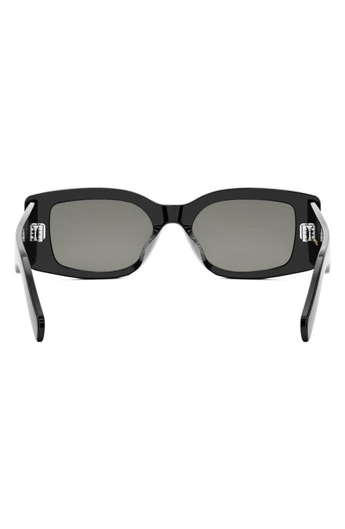 Shop Celine Triomphe 53mm Rectangular Sunglasses In Shiny Black/smoke