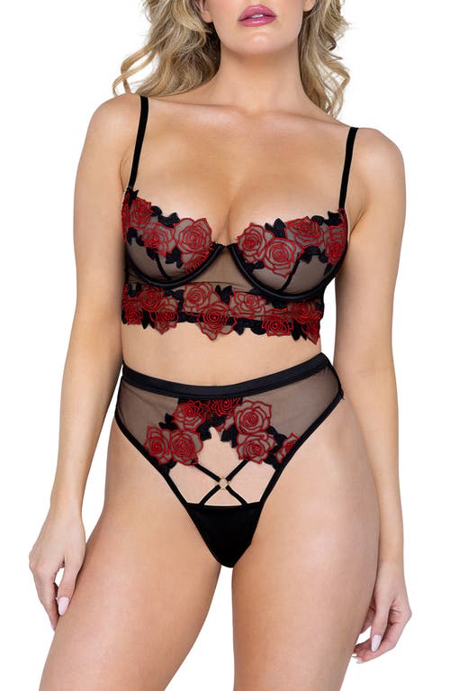 Rosa Bella Underwire Bra & Thong Set in Black/Red