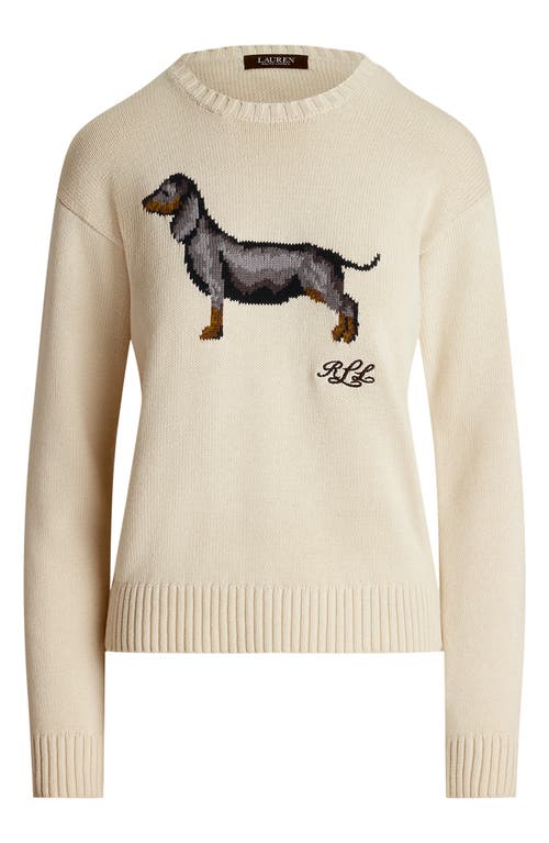 Shop Lauren Ralph Lauren Intarsia Dachshund Cotton Sweater In Mascarpone Cream