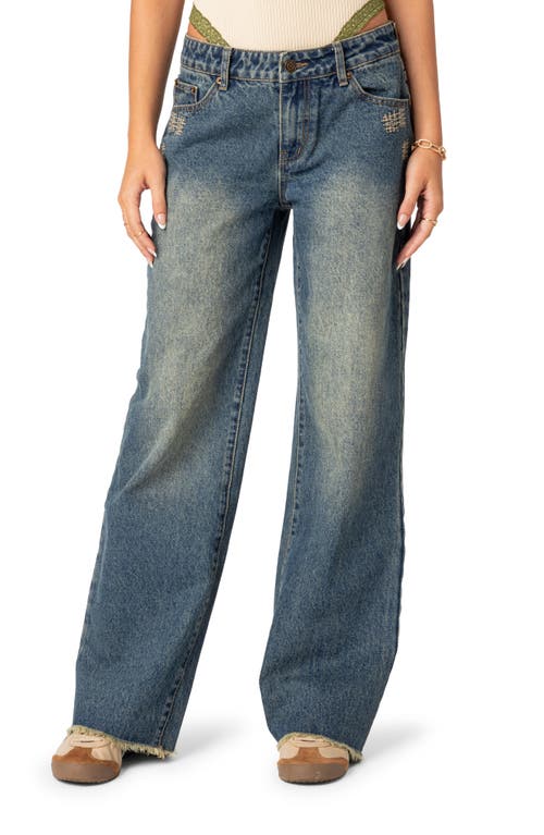 EDIKTED Dollhouse Low Rise Wide Leg Jeans Blue-Washed at Nordstrom,