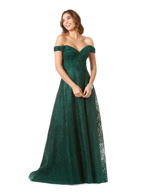Lara New York Off Shoulder Ballgown In Forest