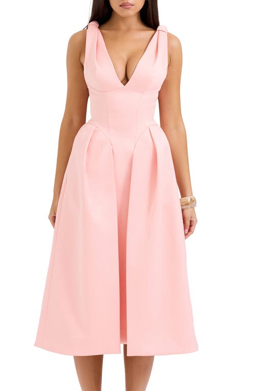 Shop House Of Cb Paloma Plunge Neck Sleeveless Midi Dress In Peach Pearl
