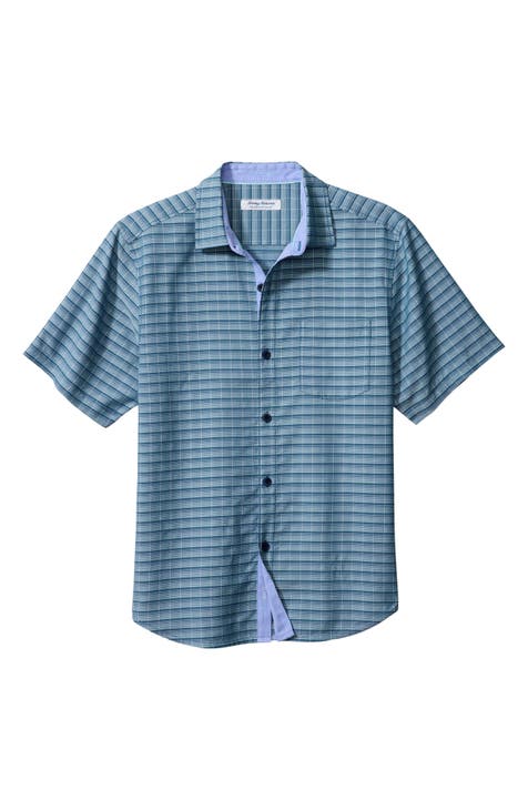 Buy the Mens Blue Chicago Cubs Short Sleeve Collarless Button-Up