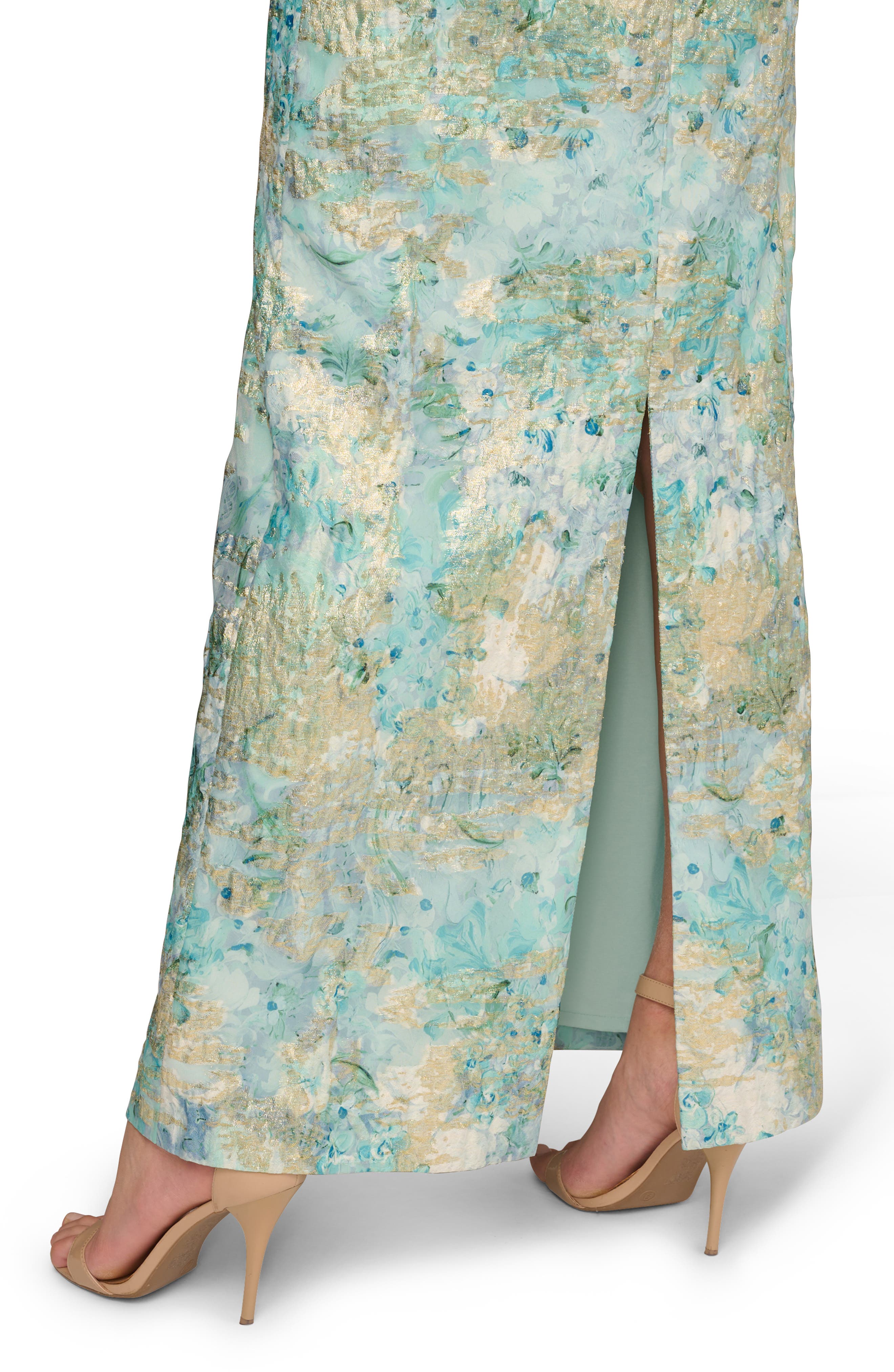 knee length dresses for ladies Aidan Mattox Sleeveless Metallic Jacquard Gown – DGFOutlet main image 0