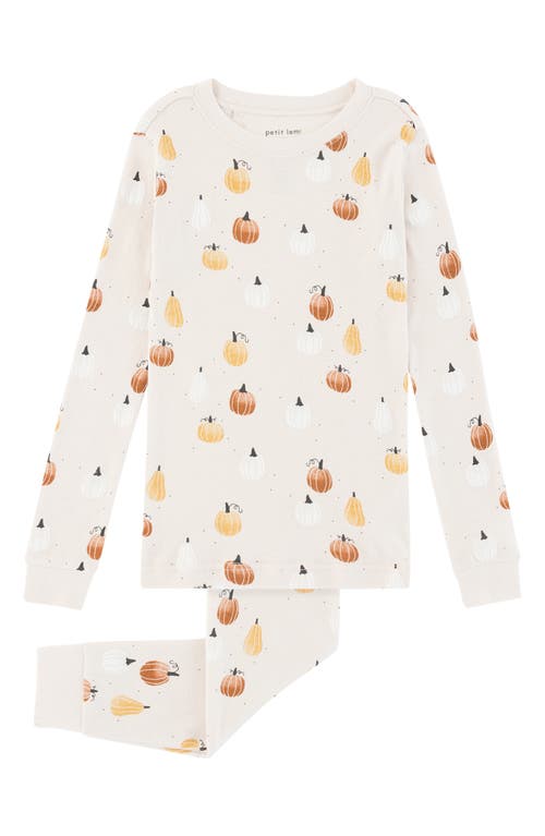 Petit Lem Kids' Pumpkins Cotton Fitted Two-Piece Pajamas in Sand