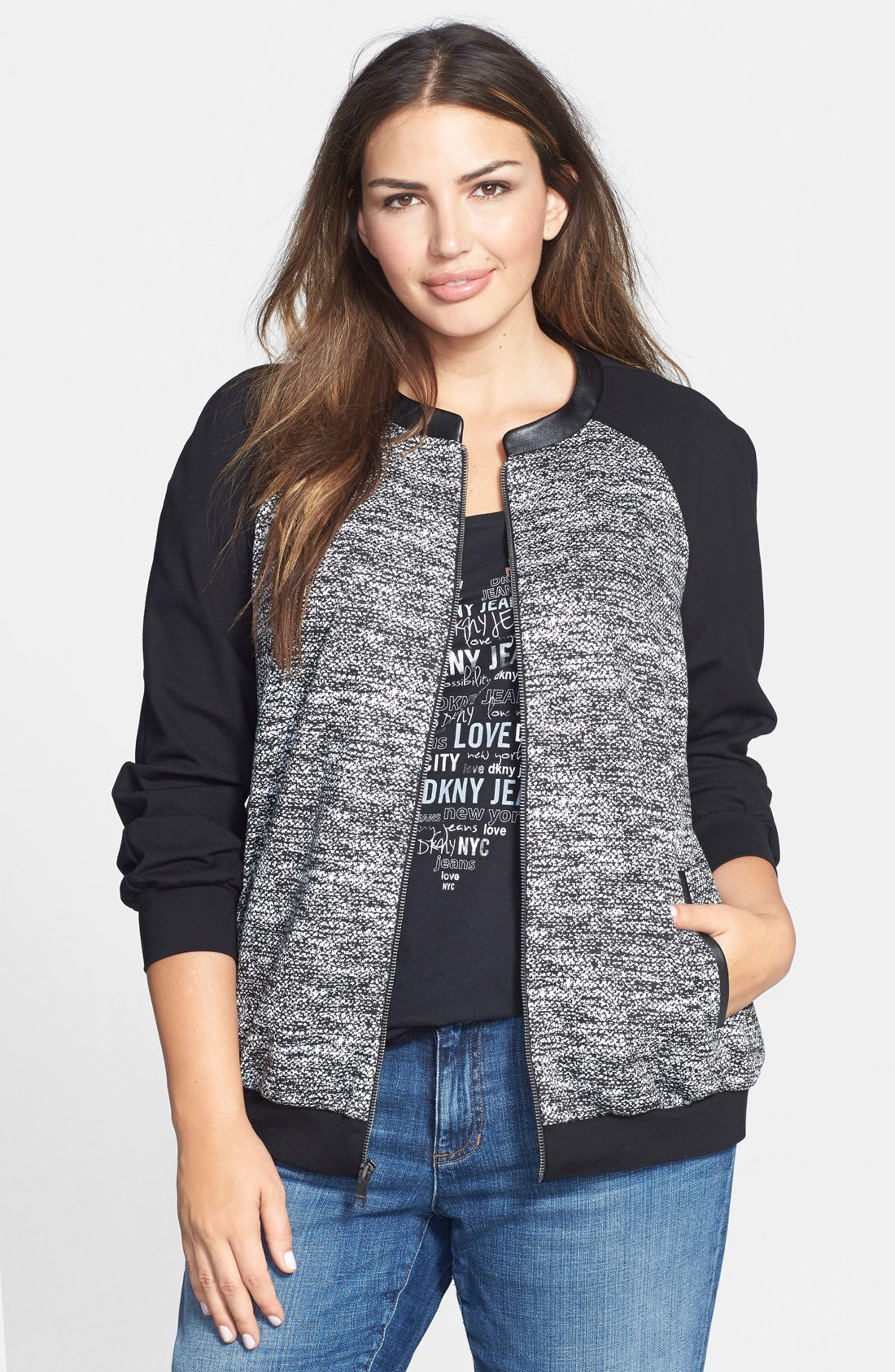 DKNYC Colorblock Ponte Knit Bomber Jacket (Plus Size) Nordstrom