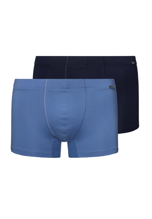 Hanro Cotton Essentials Covered Waistband Boxer Brief 2pk In Windy Blue/deep Navy