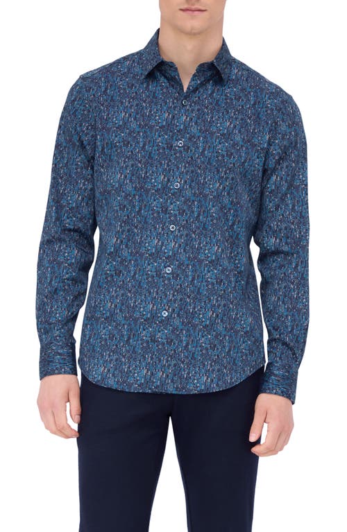 Bugatchi Julian Shaped Fit Print Button-Up Shirt in Teal 