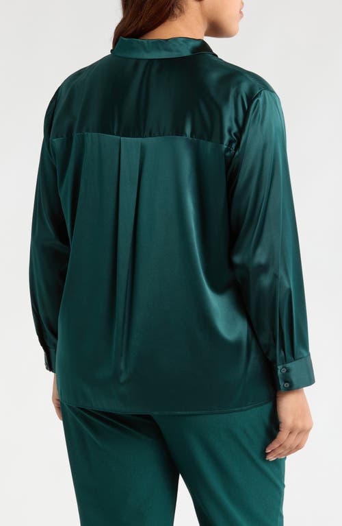 Shop Eileen Fisher Classic Collar Stretch Silk Button-up Shirt In Fir