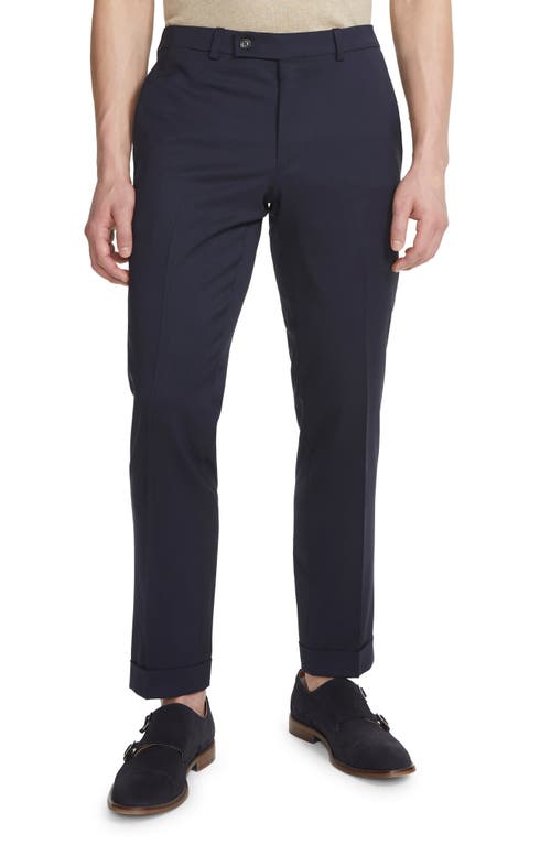 Payne Flat Front Wool Trousers in Navy