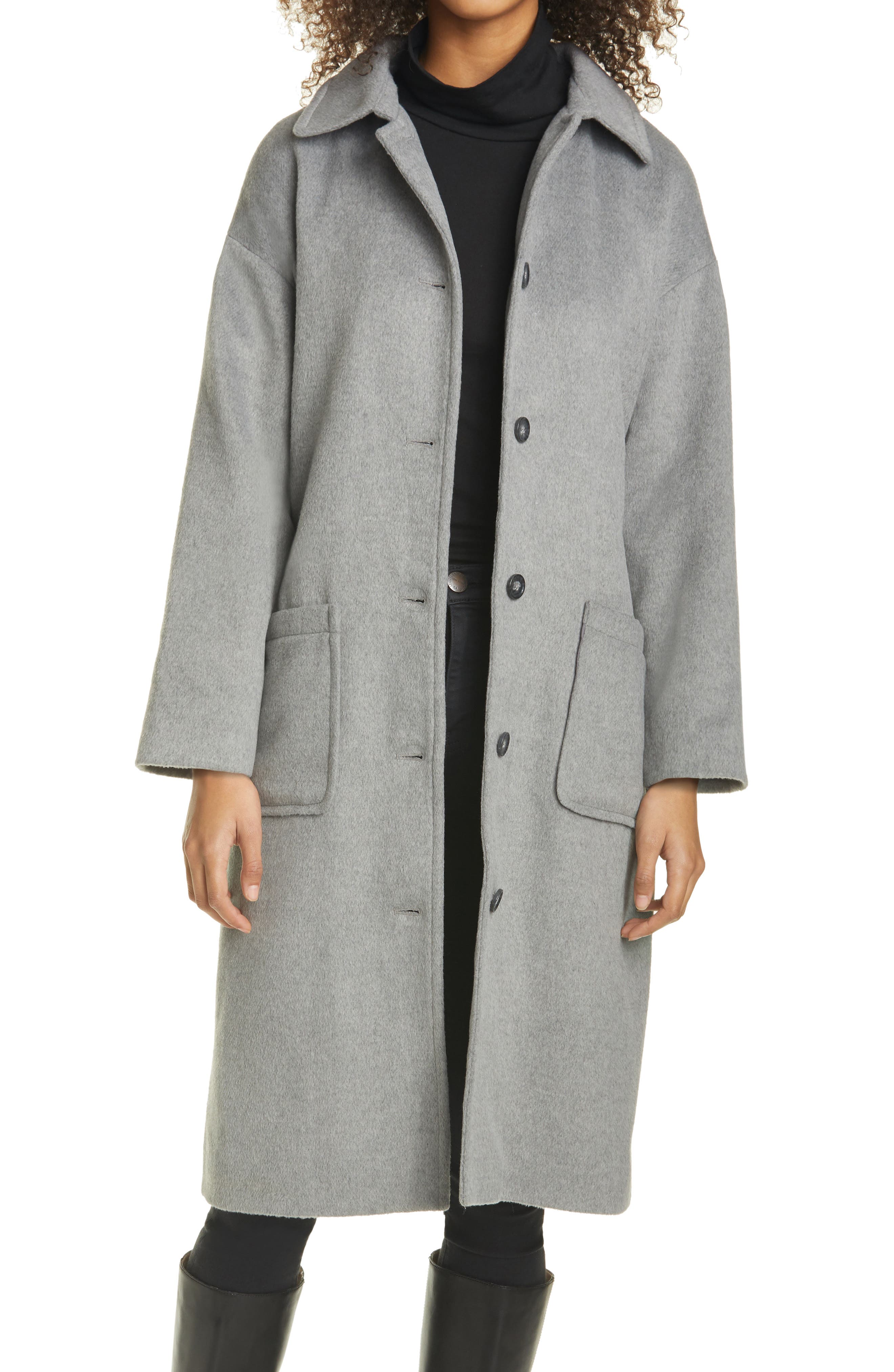 grey belted coat