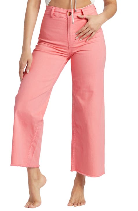 High-Waisted Wide-Leg Knit Pants in Pink - Retro, Indie and Unique