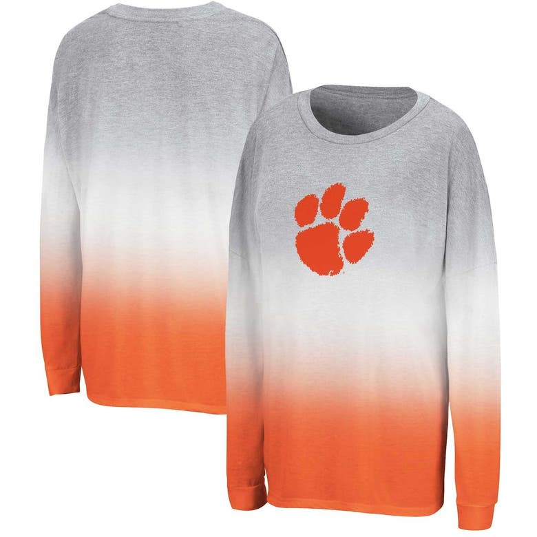 Colosseum Heather Gray/heather Orange Clemson Tigers Winkle Dip-dye Long Sleeve T-shirt